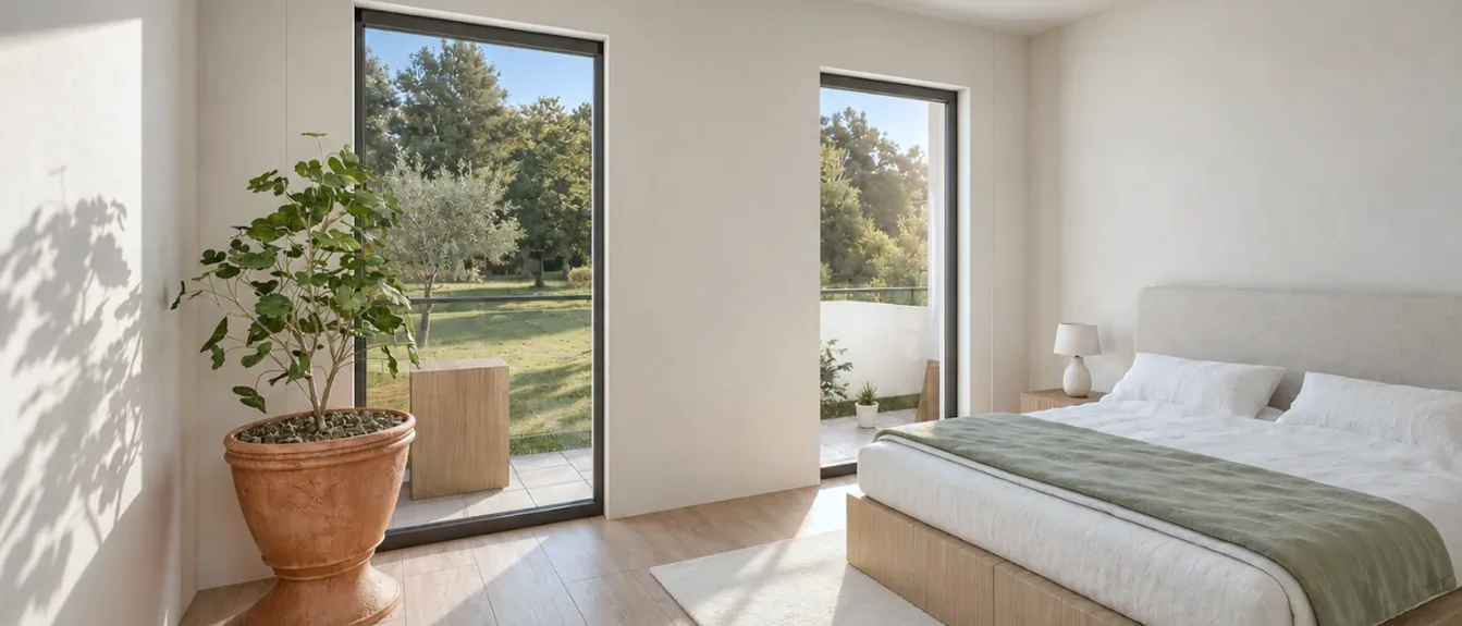 Sypialnia z wyjściem na balkon — wizualizacja poglądowa